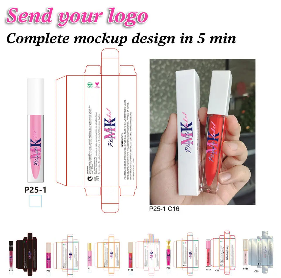 10pcs Custom Logo Waterproof Vegan Glitter Lip - plumping Lip Gloss