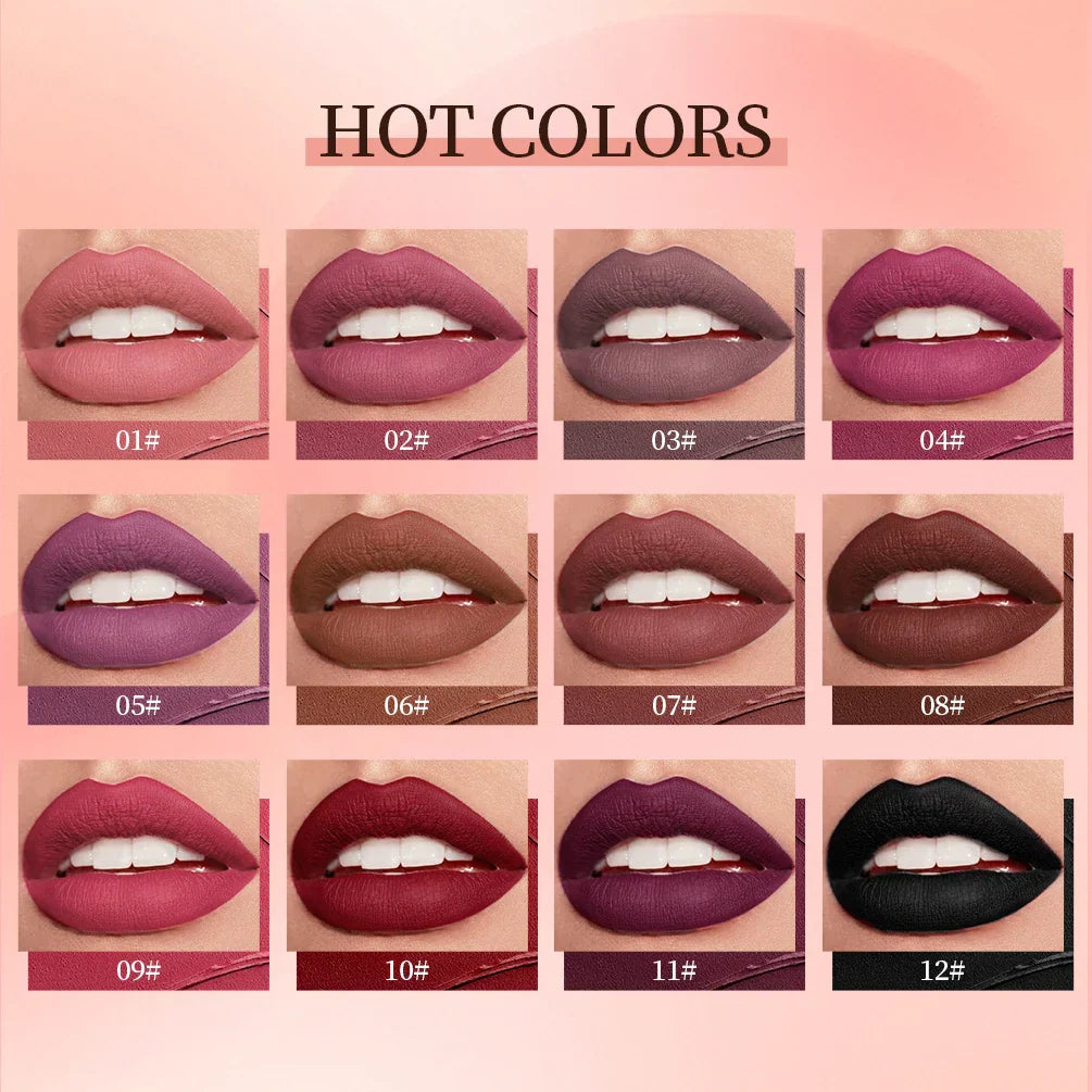12-Color 24-Hour long-lasting Matte Velvet Lip Gloss