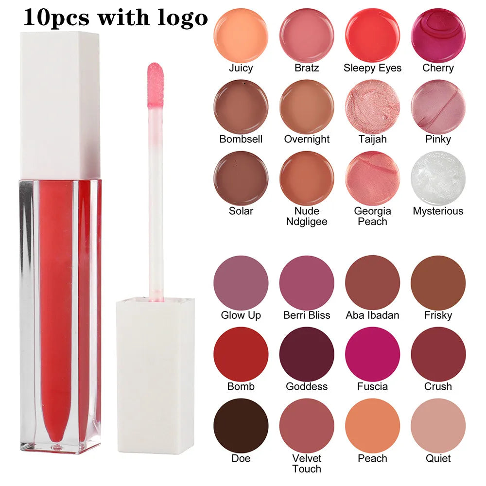 10pcs Custom Logo Waterproof Vegan Glitter Lip - plumping Lip Gloss