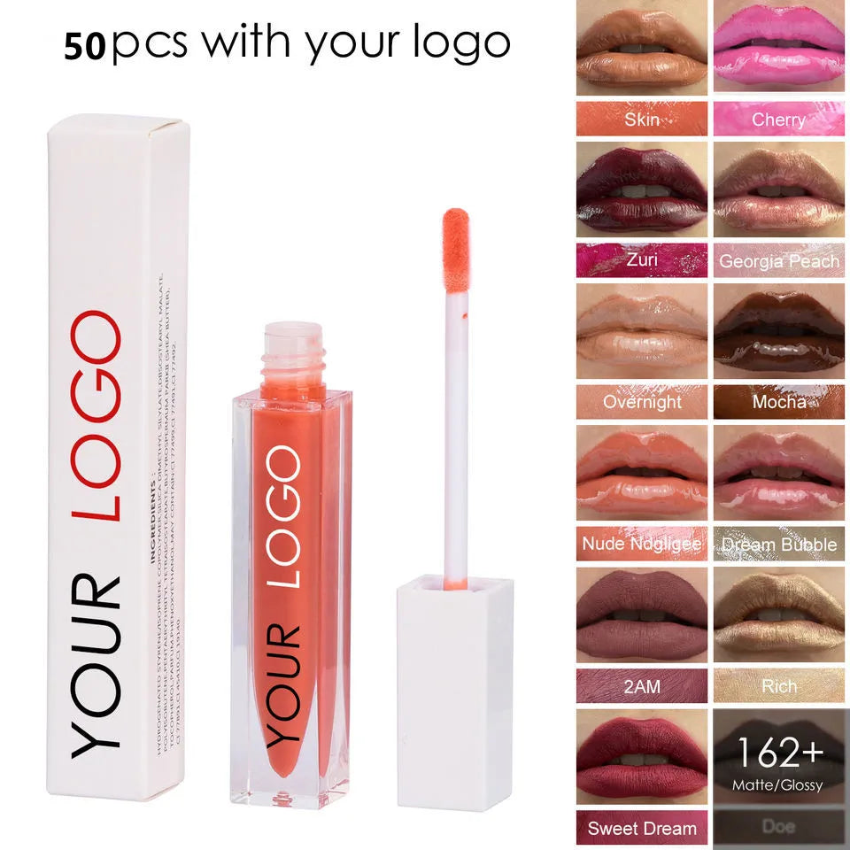 10pcs Custom Logo Waterproof Vegan Glitter Lip - plumping Lip Gloss