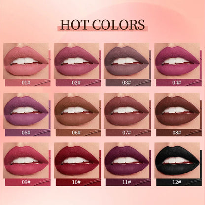 12-Color 24-Hour long-lasting Matte Velvet Lip Gloss